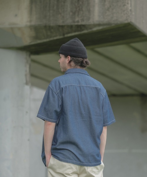 SIDEWAY STANCE(サイドウェイスタンス)の「【SIDEWAY STANCE】 カモフラージュ迷彩柄 & デニム 半袖 ワークシャツ セットアップ対応(シャツ/ブラウス・メンズ・A/C/ネイビー/B・LARGE/MEDIUM/X-LARGE)」の7枚目の写真