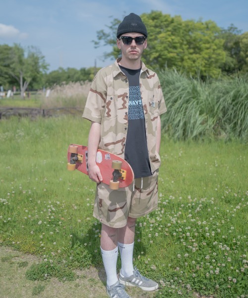 SIDEWAY STANCE(サイドウェイスタンス)の「【SIDEWAY STANCE】 カモフラージュ迷彩柄 & デニム 半袖 ワークシャツ セットアップ対応(シャツ/ブラウス・メンズ・A/C/ネイビー/B・LARGE/MEDIUM/X-LARGE)」の16枚目の写真