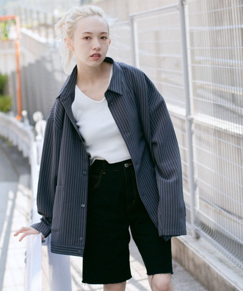 X-girl(エックスガール)の「STRIPED JACKET(ブルゾン・レディース・グレー/ブラウン・S/M)」の5枚目の写真