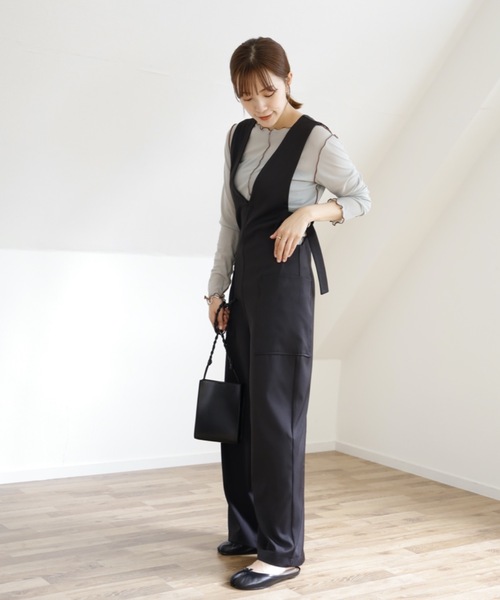 UNFIELD(アンフィールド)の「【UNFIELD サイドベルトデザインサロペット】(サロペット/オーバーオール・レディース・ブラック/カーキ・FREE)」の10枚目の写真