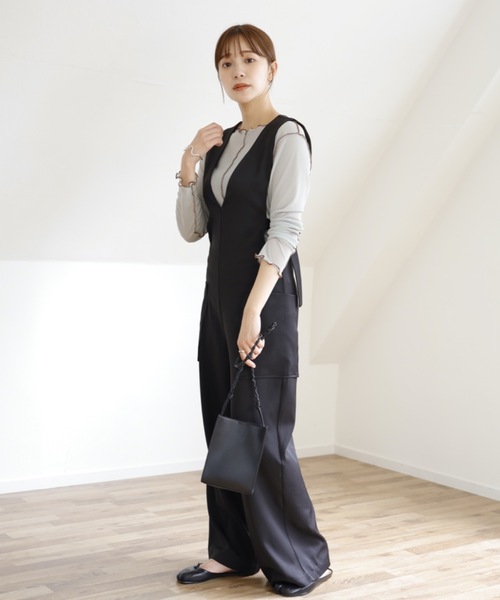 UNFIELD(アンフィールド)の「【UNFIELD サイドベルトデザインサロペット】(サロペット/オーバーオール・レディース・ブラック/カーキ・FREE)」の9枚目の写真