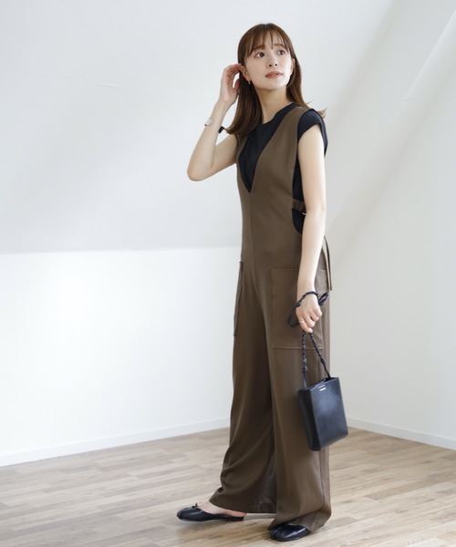 UNFIELD(アンフィールド)の「【UNFIELD サイドベルトデザインサロペット】(サロペット/オーバーオール・レディース・ブラック/カーキ・FREE)」の7枚目の写真