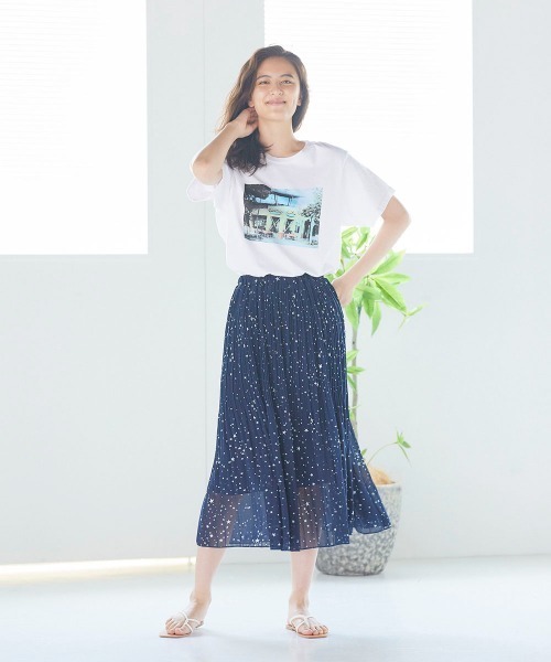 LIPSTAR（リップスター）の「ホシガラサテンプリーツスカート（スカート・レディース・アイボリー/ブラック系その他/ダークネイビー・M）」の6枚目の写真