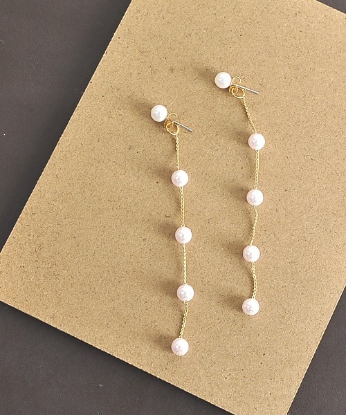 VIBGYOR Women（ヴィブジョー　ウィメン）の「【float】パール ロング ピアス（ピアス（両耳用）・レディース・ホワイト×ゴールド・FREE）」の2枚目の写真