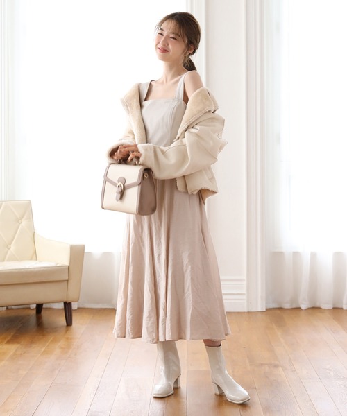 one after another NICE CLAUP（ワンアフターアナザーナイスクラップ）の「ムートンライダースジャケット（ムートンコート・レディース・アイボリー/ベージュ・FREE）」の4枚目の写真