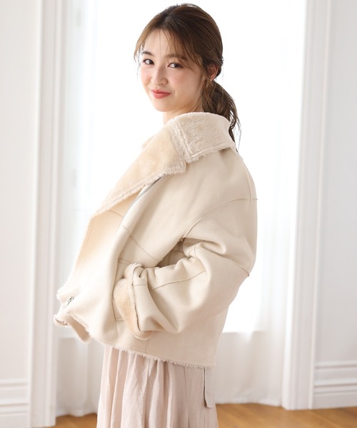 one after another NICE CLAUP（ワンアフターアナザーナイスクラップ）の「ムートンライダースジャケット（ムートンコート・レディース・アイボリー/ベージュ・FREE）」の14枚目の写真