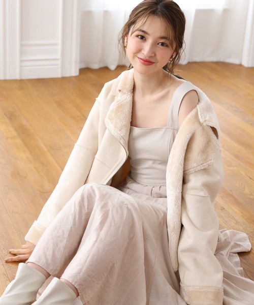 one after another NICE CLAUP（ワンアフターアナザーナイスクラップ）の「ムートンライダースジャケット（ムートンコート・レディース・アイボリー/ベージュ・FREE）」の12枚目の写真