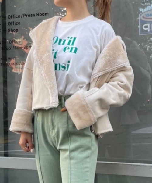 one after another NICE CLAUP（ワンアフターアナザーナイスクラップ）の「ムートンライダースジャケット（ムートンコート・レディース・アイボリー/ベージュ・FREE）」の22枚目の写真