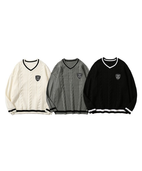 HOOK(フック)の「【HOOK】制服風vネックニット風スウェット(スウェット・メンズ・ブラック/ベージュ/グレー・M/L/XL)」の9枚目の写真