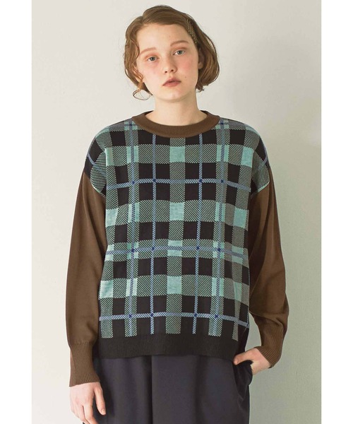 シロップ．（シロップ．）の「ビッグシルエットのチェックニットプルオーバー（ニット/セーター・レディース・グレー系その他/ブラウン系その他・SMALL/MEDIUM/LARGE/X-LARGE/XX-LARGE）」の5枚目の写真