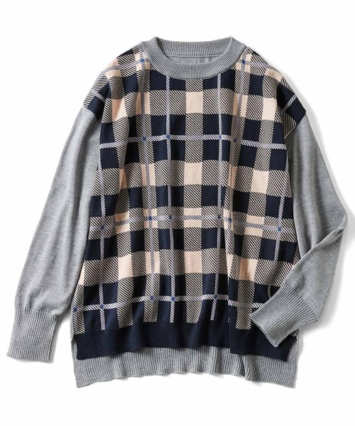 シロップ．（シロップ．）の「ビッグシルエットのチェックニットプルオーバー（ニット/セーター・レディース・グレー系その他/ブラウン系その他・SMALL/MEDIUM/LARGE/X-LARGE/XX-LARGE）」の9枚目の写真