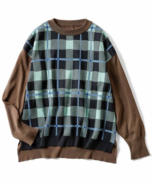 シロップ．（シロップ．）の「ビッグシルエットのチェックニットプルオーバー（ニット/セーター・レディース・グレー系その他/ブラウン系その他・SMALL/MEDIUM/LARGE/X-LARGE/XX-LARGE）」の8枚目の写真