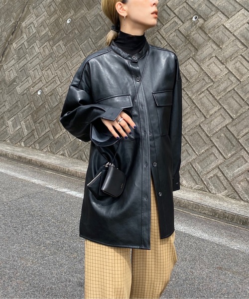 y/m by RIKA（イムバイリカ）の「フェイクレザーシャツジャケット（その他アウター・レディース・ブラック/ベージュ・FREE）」の15枚目の写真