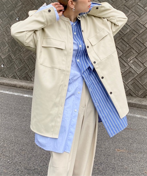 y/m by RIKA（イムバイリカ）の「フェイクレザーシャツジャケット（その他アウター・レディース・ブラック/ベージュ・FREE）」の13枚目の写真