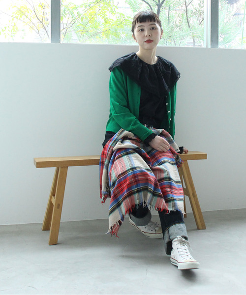 CHILD WOMAN（チャイルドウーマン）の「LITTLE LION WOOLチェック柄ストール（ストール/ショール・レディース・キナリ/グリーン・FREE）」の13枚目の写真