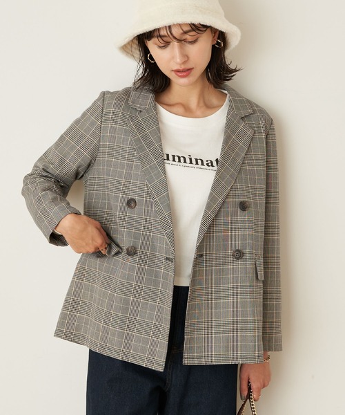 earth music&ecology（アースミュージックアンドエコロジー）の「チェックダブルジャケット ＊（ブルゾン・レディース・ブルー系その他3/チェック・FREE）」の2枚目の写真