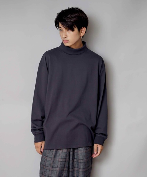 UNIIT（ユニット）の「【UNIIT/ユニット】NanoTecヘビーウェイト 2WAY タートルモックネック ルーズビッグシルエット ロンT（Tシャツ/カットソー・メンズ・チャコールグレー/ライトグレー/ネイビー/ライトグリーン/ライトベージュ・SMALL/MEDIUM/LARGE）」の2枚目の写真