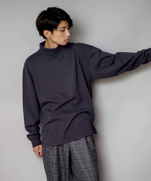 UNIIT（ユニット）の「【UNIIT/ユニット】NanoTecヘビーウェイト 2WAY タートルモックネック ルーズビッグシルエット ロンT（Tシャツ/カットソー・メンズ・チャコールグレー/ライトグレー/ネイビー/ライトグリーン/ライトベージュ・SMALL/MEDIUM/LARGE）」の11枚目の写真