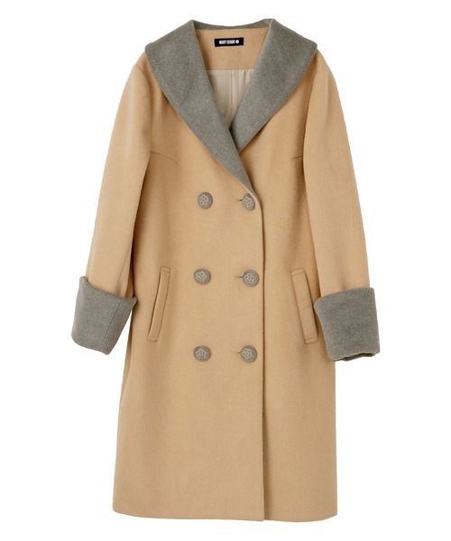 MARY QUANT（マリークワント）の「ショールカラーWフロント ロングコート（チェスターコート・レディース・ブラック/ベージュ・M）」の2枚目の写真