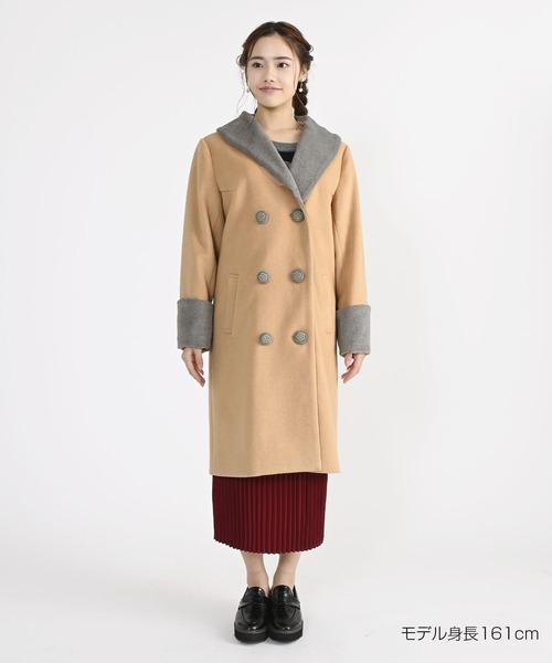 MARY QUANT（マリークワント）の「ショールカラーWフロント ロングコート（チェスターコート・レディース・ブラック/ベージュ・M）」の9枚目の写真