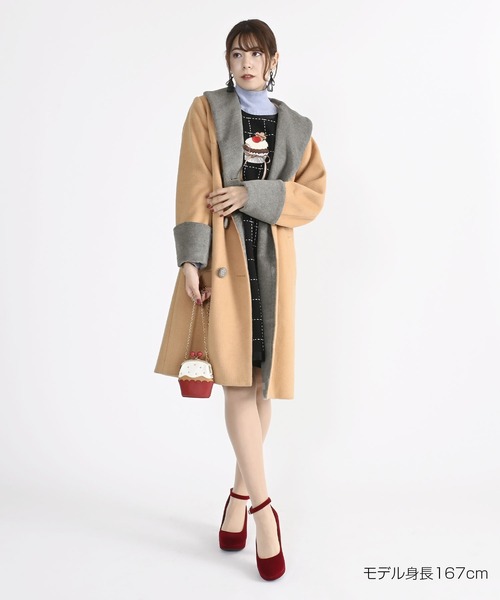 MARY QUANT（マリークワント）の「ショールカラーWフロント ロングコート（チェスターコート・レディース・ブラック/ベージュ・M）」の14枚目の写真