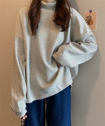 細ボーダー 長袖トップス