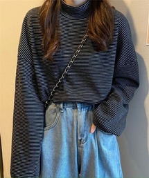 細ボーダー　長袖トップス