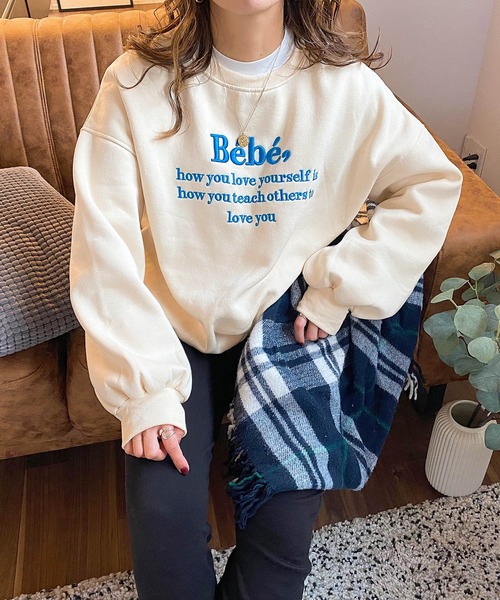 HWG_5(エイチダブルゴー)の「カラーロゴ刺繍スウェット(スウェット・レディース・ライトグレー/ベージュ/ネイビー/ピンク/ライトグリーン・FREE)」の3枚目の写真