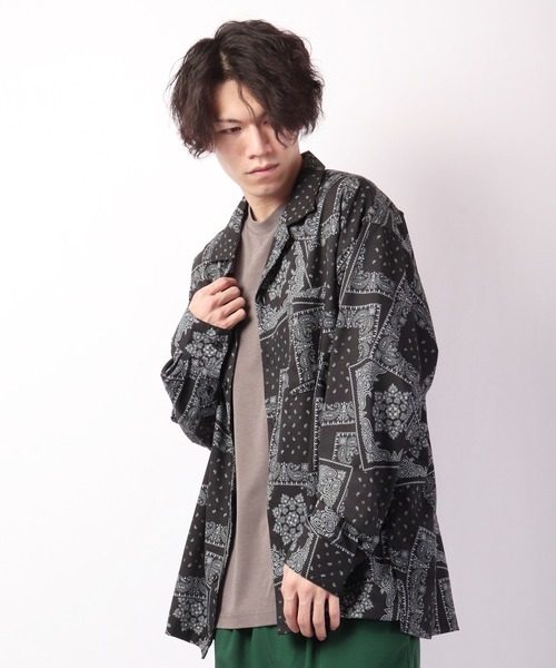 SUGGESTION（サジェッション）の「SUGGESTION 古着風ヴィンテージ 総柄開襟 とろみ ビッグシャツ（シャツ/ブラウス・メンズ・ホワイト/ブラック/ブルー/ブラック×ホワイト/ブラック×ブルー・M/L）」の22枚目の写真