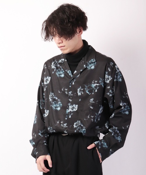 SUGGESTION（サジェッション）の「SUGGESTION 古着風ヴィンテージ 総柄開襟 とろみ ビッグシャツ（シャツ/ブラウス・メンズ・ホワイト/ブラック/ブルー/ブラック×ホワイト/ブラック×ブルー・M/L）」の9枚目の写真