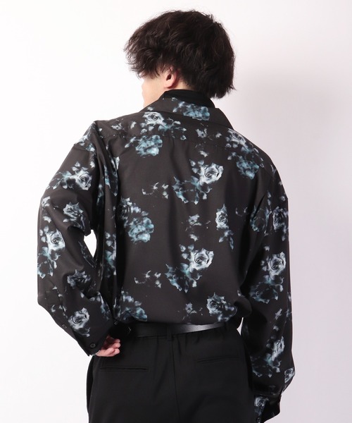 SUGGESTION（サジェッション）の「SUGGESTION 古着風ヴィンテージ 総柄開襟 とろみ ビッグシャツ（シャツ/ブラウス・メンズ・ホワイト/ブラック/ブルー/ブラック×ホワイト/ブラック×ブルー・M/L）」の11枚目の写真