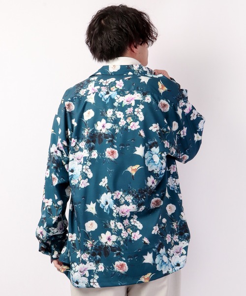 SUGGESTION（サジェッション）の「SUGGESTION 古着風ヴィンテージ 総柄開襟 とろみ ビッグシャツ（シャツ/ブラウス・メンズ・ホワイト/ブラック/ブルー/ブラック×ホワイト/ブラック×ブルー・M/L）」の15枚目の写真