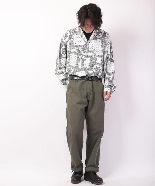 SUGGESTION（サジェッション）の「SUGGESTION 古着風ヴィンテージ 総柄開襟 とろみ ビッグシャツ（シャツ/ブラウス・メンズ・ホワイト/ブラック/ブルー/ブラック×ホワイト/ブラック×ブルー・M/L）」の21枚目の写真