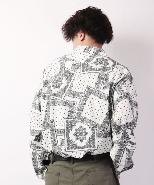 SUGGESTION（サジェッション）の「SUGGESTION 古着風ヴィンテージ 総柄開襟 とろみ ビッグシャツ（シャツ/ブラウス・メンズ・ホワイト/ブラック/ブルー/ブラック×ホワイト/ブラック×ブルー・M/L）」の20枚目の写真