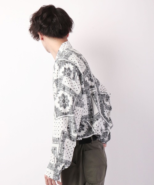 SUGGESTION（サジェッション）の「SUGGESTION 古着風ヴィンテージ 総柄開襟 とろみ ビッグシャツ（シャツ/ブラウス・メンズ・ホワイト/ブラック/ブルー/ブラック×ホワイト/ブラック×ブルー・M/L）」の19枚目の写真