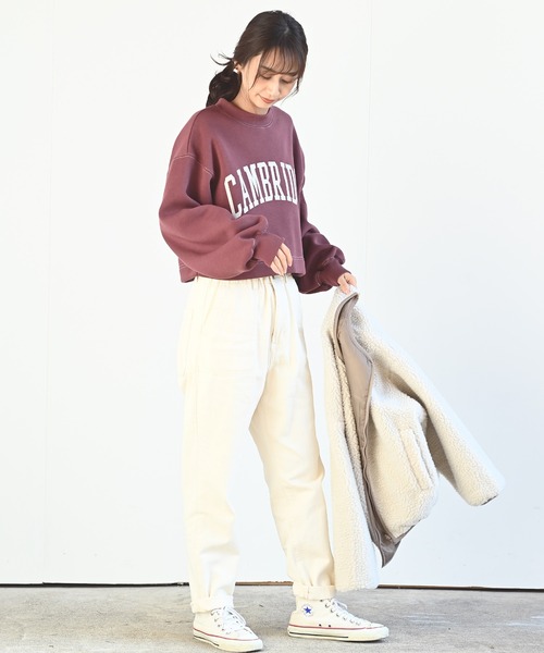 rps（アールピーエス）の「カレッジプリントショート丈プルオーバー（スウェット・レディース・アイボリー/グリーン/ボルドー/チャコールグレー・フリー）」の9枚目の写真