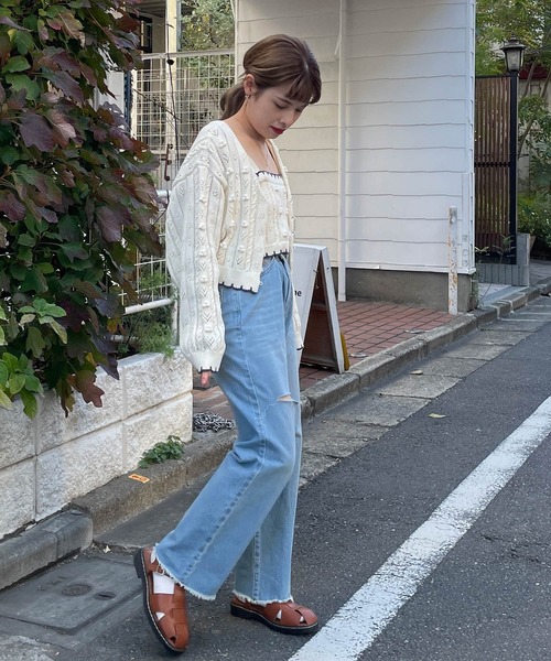 w closet(ダブルクローゼット)の「ポプコン付きスカラップ配色ビスチェ(ニット/セーター・レディース・オフホワイト/ライム・FREE)」の8枚目の写真