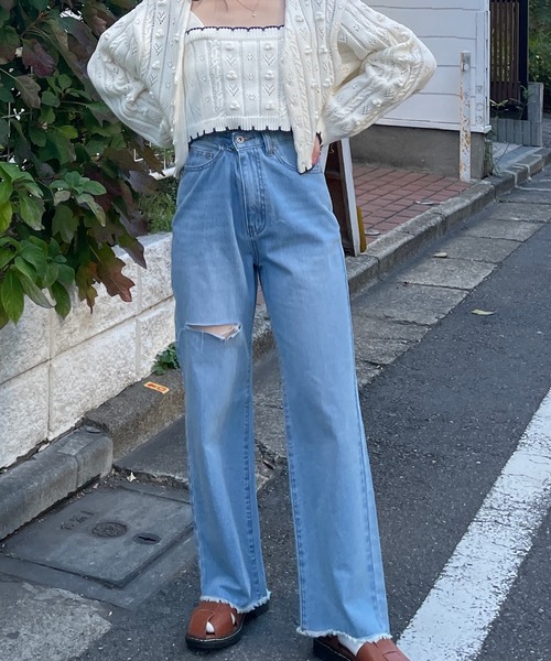 w closet(ダブルクローゼット)の「ポプコン付きスカラップ配色ビスチェ(ニット/セーター・レディース・オフホワイト/ライム・FREE)」の10枚目の写真