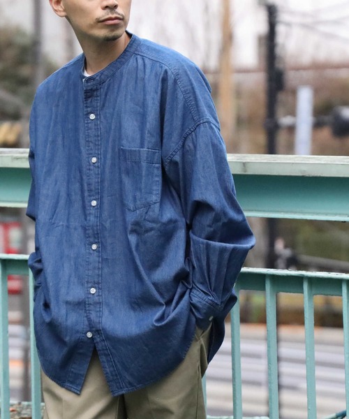 BACK NUMBER（バックナンバー）の「【BACK NUMBER】ビッグシルエットスタンドカラーシャツ（シャツ/ブラウス・メンズ・ダークインディゴブルー・S/M/L）」の2枚目の写真