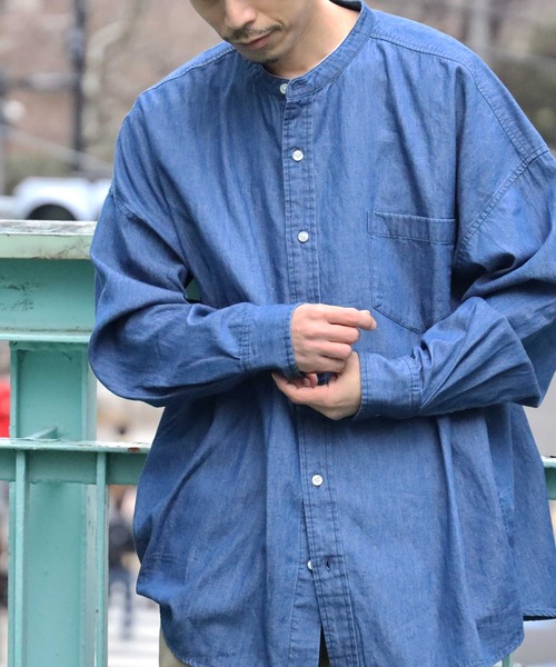 BACK NUMBER（バックナンバー）の「【BACK NUMBER】ビッグシルエットスタンドカラーシャツ（シャツ/ブラウス・メンズ・ダークインディゴブルー・S/M/L）」の3枚目の写真