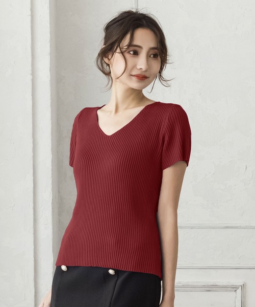 Julia Boutique（ジュリアブティック）の「Vネック・パーソナルカラー半袖ニットトップス/22150（ニット/セーター・レディース・ピンク/マスタード/ネイビー/ライトブルー/カーキ/ラベンダー/パープル/アイボリー/レッド/ブラウン/グリーン/ホワイト/ライトグリーン/ブルー/ブラック/イエロー/ベージュ/パープル系/オレンジ/ピンク系・ONE）」の20枚目の写真