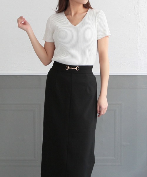 Julia Boutique（ジュリアブティック）の「Vネック・パーソナルカラー半袖ニットトップス/22150（ニット/セーター・レディース・ピンク/マスタード/ネイビー/ライトブルー/カーキ/ラベンダー/パープル/アイボリー/レッド/ブラウン/グリーン/ホワイト/ライトグリーン/ブルー/ブラック/イエロー/ベージュ/パープル系/オレンジ/ピンク系・ONE）」の22枚目の写真