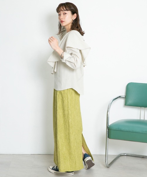 KBF（ケイビーエフ）の「アシメマントブラウス（シャツ/ブラウス・レディース・オフホワイト/ベージュ系その他/ブルー系その他/ブラック・ONE）」の7枚目の写真