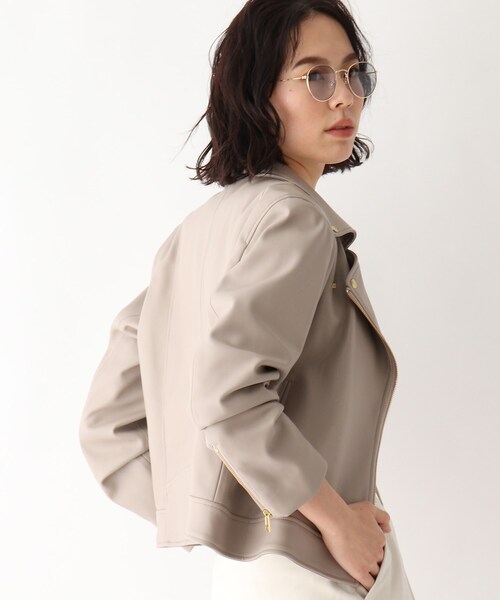 OPAQUE.CLIP（オペークドットクリップ）の「◆シンセティックレザー ライダースジャケット（ライダースジャケット・レディース・ベージュ/ブラック・40/36/34/42/38）」の13枚目の写真