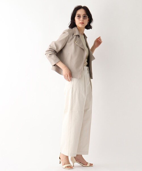 OPAQUE.CLIP（オペークドットクリップ）の「◆シンセティックレザー ライダースジャケット（ライダースジャケット・レディース・ベージュ/ブラック・40/36/34/42/38）」の14枚目の写真