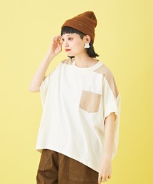 CUBE SUGAR（キューブシュガー）の「天竺異素材変形ビッグロゴバックプリントTシャツ（Tシャツ/カットソー）」