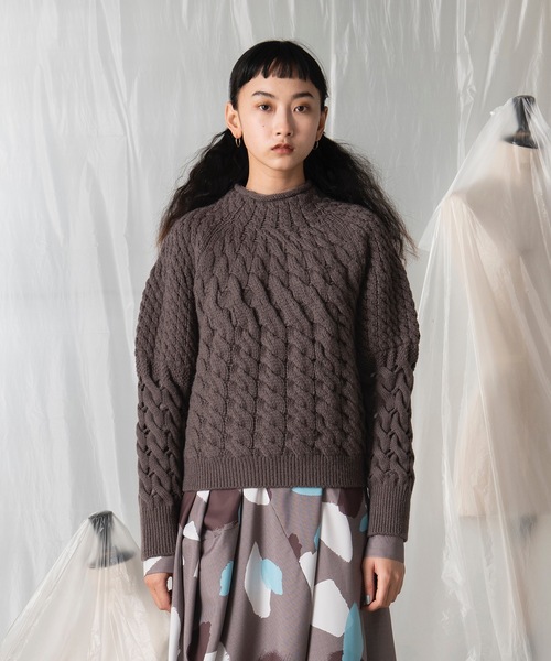 mintdesigns（ミントデザインズ）の「CABLE KNIT / ケーブルニット（ニット/セーター・レディース・ホワイト/パープル/ブラウン・2）」の3枚目の写真