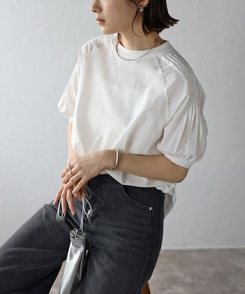 Bonjour Sagan(ボンジュールサガン)の「袖プリーツTシャツ(Tシャツ/カットソー・レディース・ブラック/オフホワイト/チャコールグレー・FREE)」の21枚目の写真