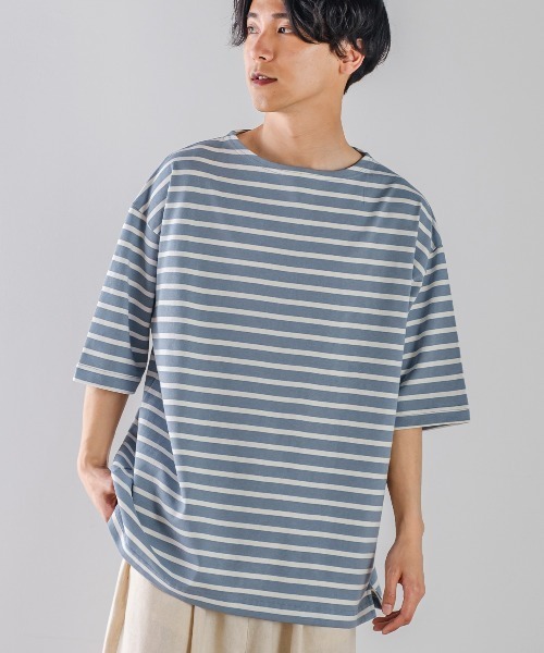 improves(インプローブス)の「USコットン ワイドシルエット 半袖バスクシャツ(Tシャツ/カットソー・メンズ・ブラック/オフホワイト/ブルー/A/B/C・MEDIUM/LARGE)」の1枚目の写真