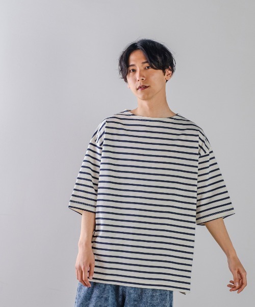 improves(インプローブス)の「USコットン ワイドシルエット 半袖バスクシャツ(Tシャツ/カットソー・メンズ・ブラック/オフホワイト/ブルー/A/B/C・MEDIUM/LARGE)」の8枚目の写真